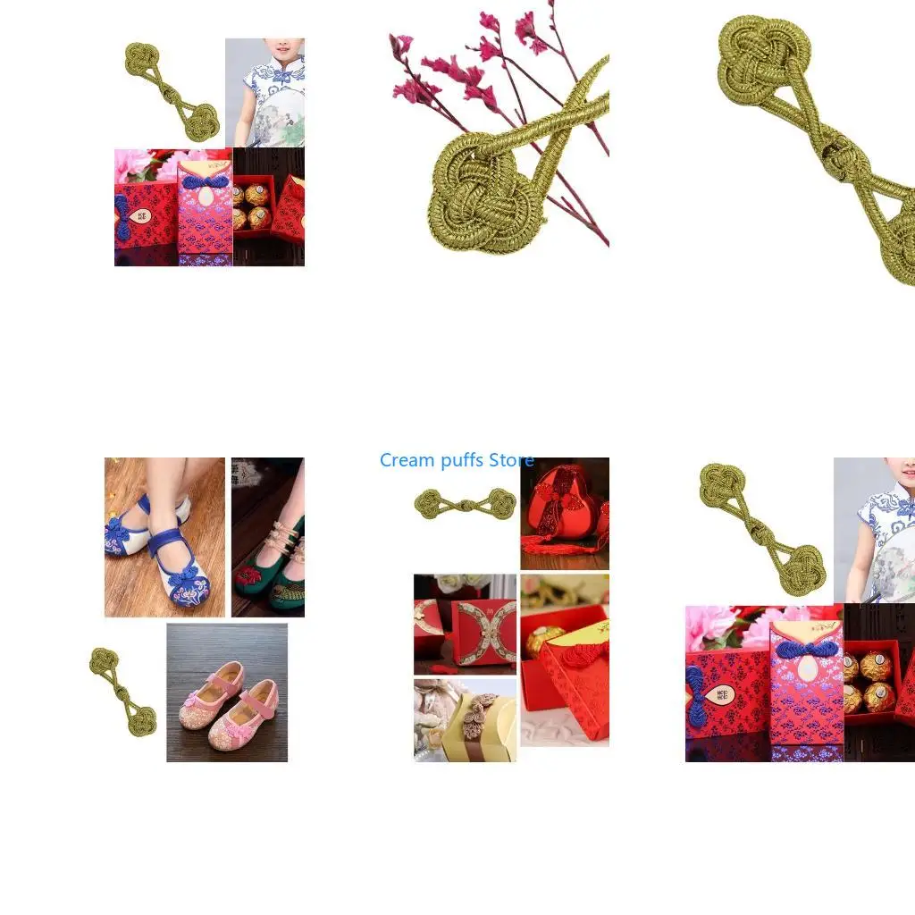 

50LE Gold Wire Chinese Knot Fasteners Sewing Button for Sweater Scarf Cardigan&Outfit