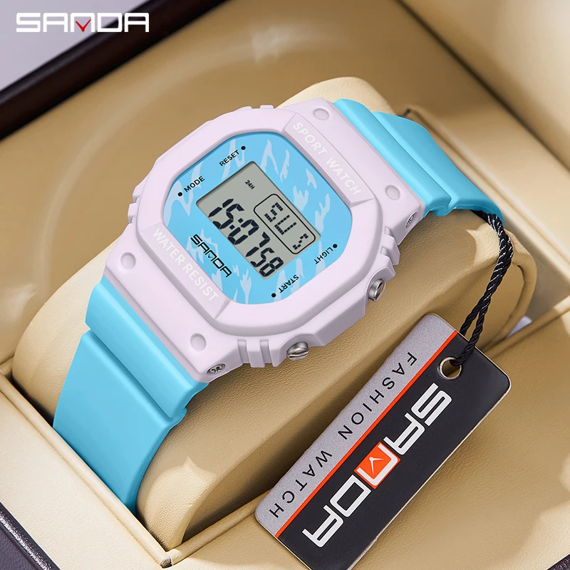 Reloj electrónico SANDA 393 estilo G para mujer, Reloj de pulsera Digital LED deportivo resistente al agua de lujo a prueba de golpes para mujer, Reloj despertador