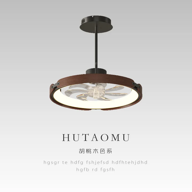 

Medieval style solid wood restaurant invisible fan chandelier simple household bedroom integrated shaking head electric fan