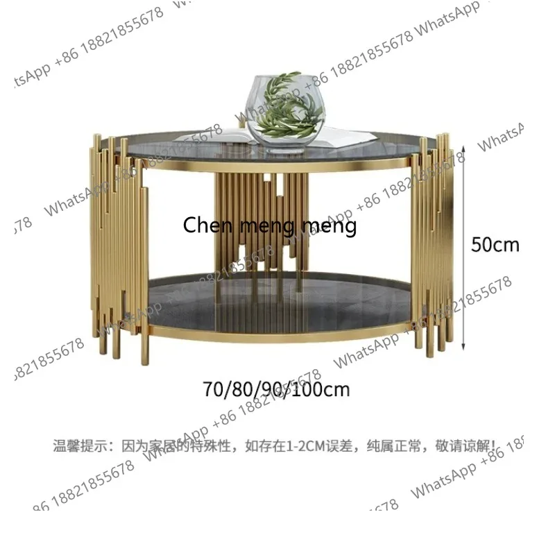 Neue stil Nordic wohnzimmer doppel-schicht gehärtetem glas kaffee tisch modische schmiedeeisen runde rand tisch s8350