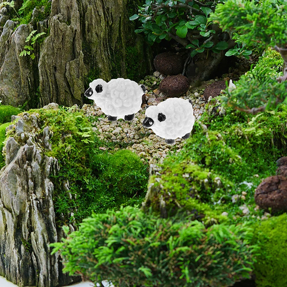 10-teiliges Sukkulenten-Mikrolandschafts-Schaf-Ornament, die Tier-Gartenstatuen, Farne, kleine Ziegen-Dekoration