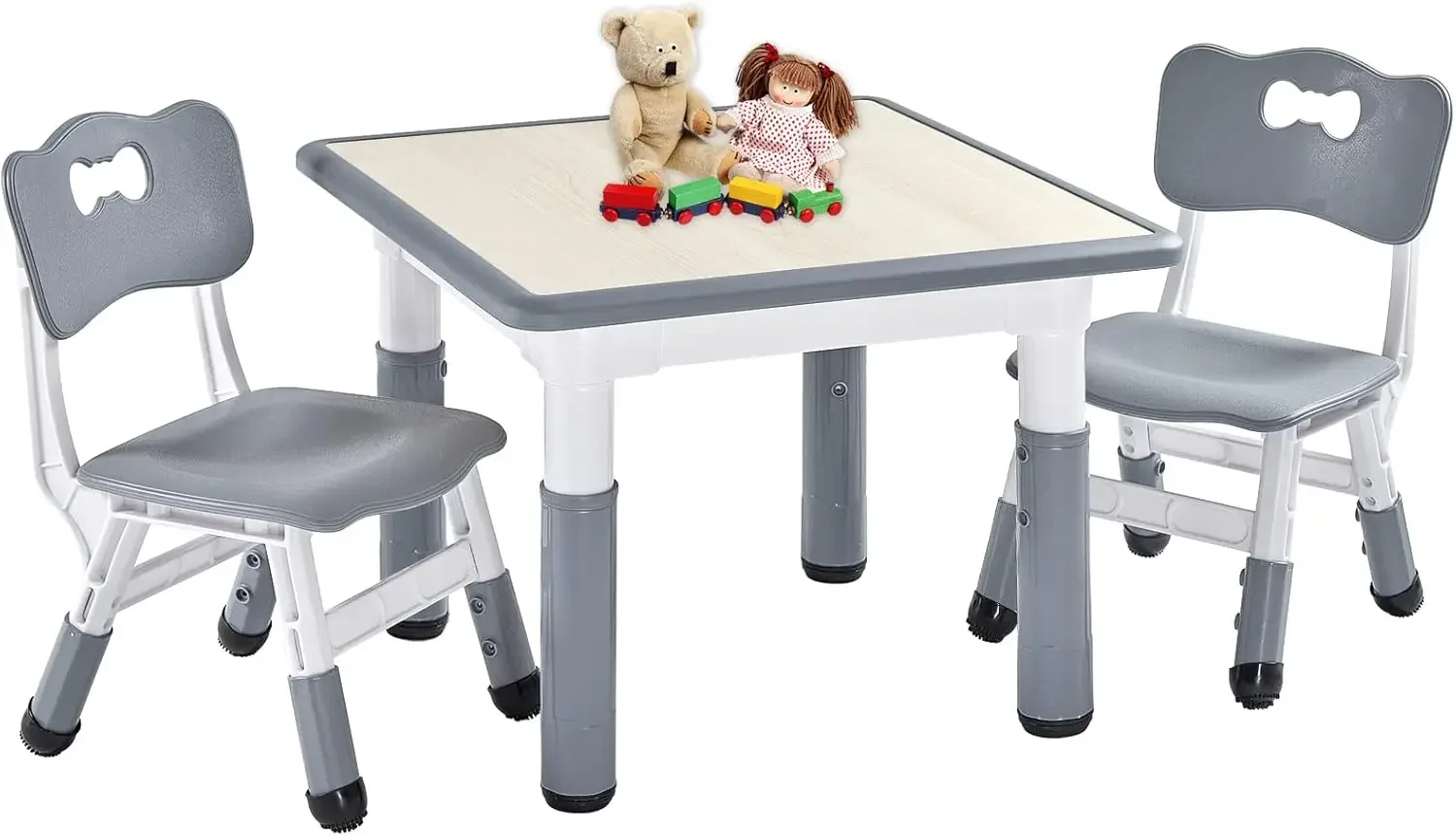 Kids Table and 2 Chairs Set, Height Adjustable Toddler Table and Chair Set for Ages 3-8, Easy to Wipe Arts & Crafts Table