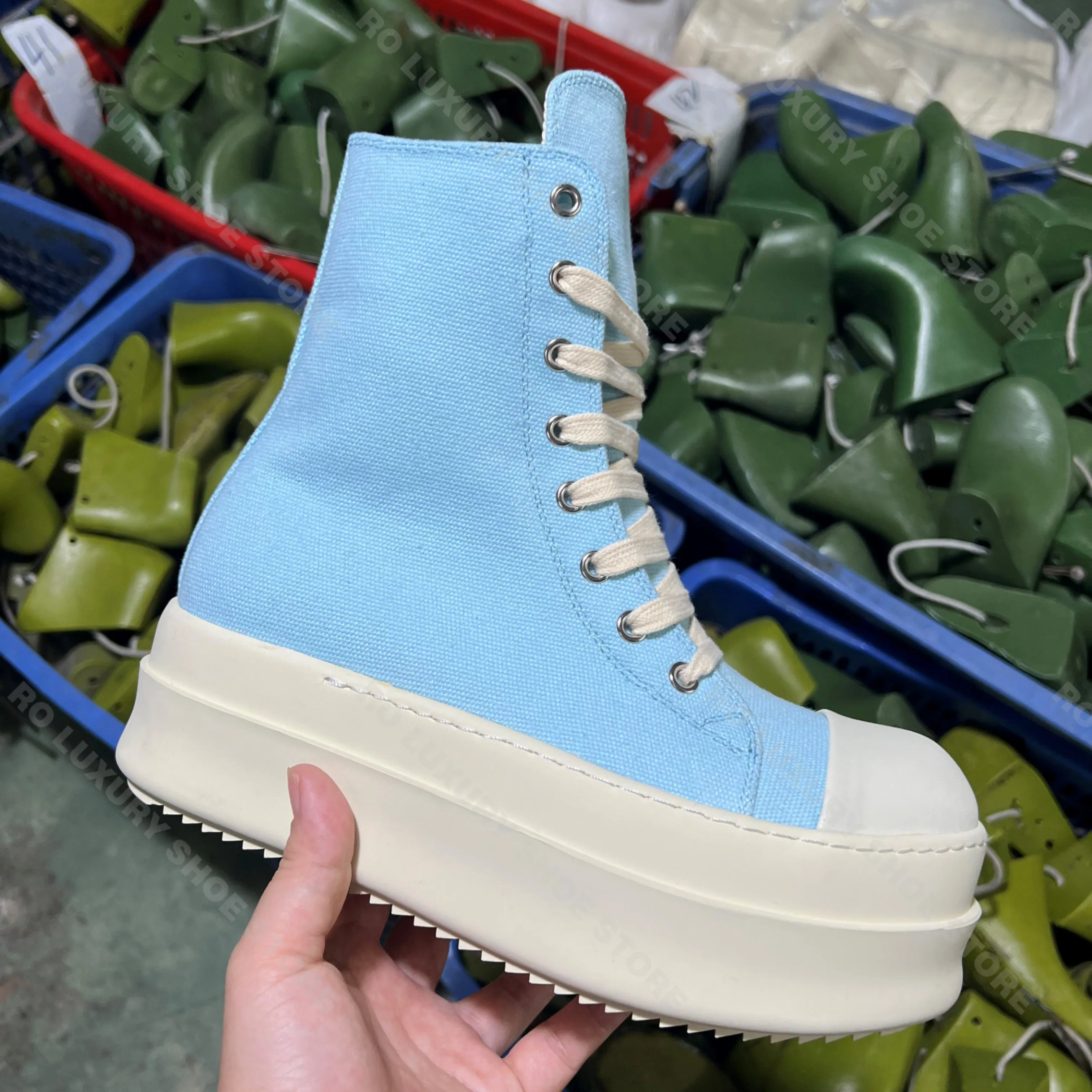Brand Casual Women Shoe High Top Footwear 6cm Platform Blue Canvas Lace Up Ankle Boot Luxury Trend Men Sneaker Thick-sole Flats