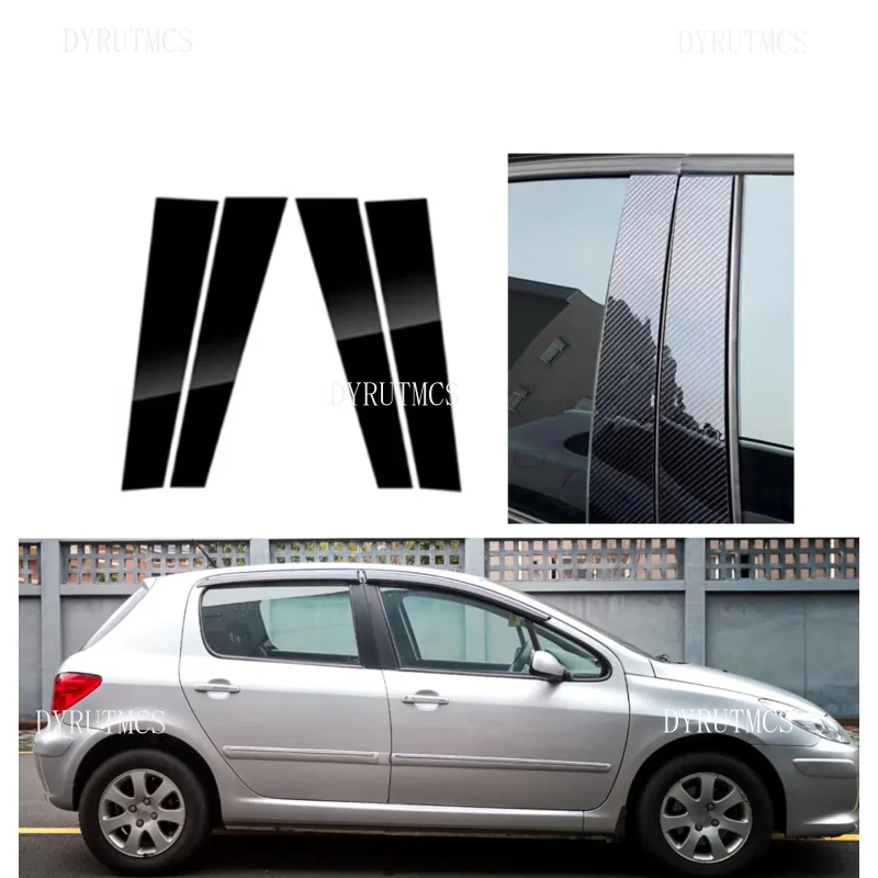 

4PCS Glossy Black Carbon Pillar Post Fit For Peugeot 307 Hatchback/Sedan 2004-2013 Door Window Column BC Trim Sticker Cover