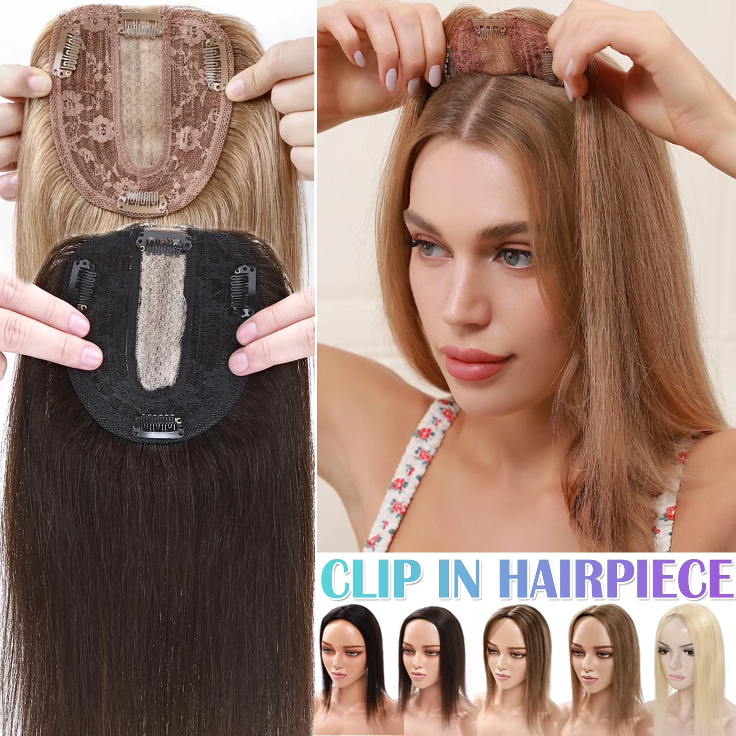 機械製クリップ式女性用ヘアピース-100-人毛ウィッグ-軽量設計-多様なカラーとサイズ-既製品