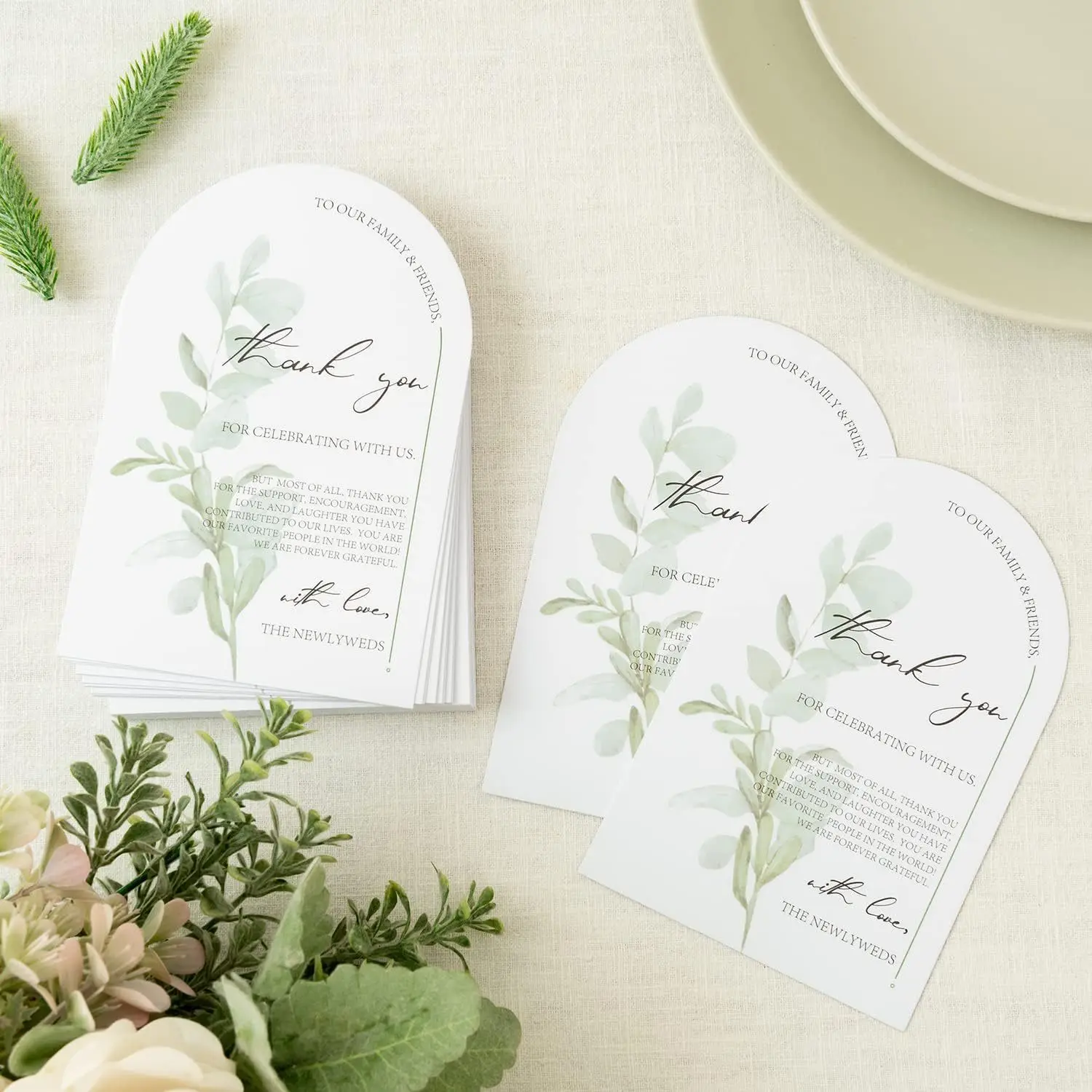 50pcs Arch Design Floral Watercolor Wedding Thank You Place Setting Card, Wedding Table Centerpieces and Wedding Decorations