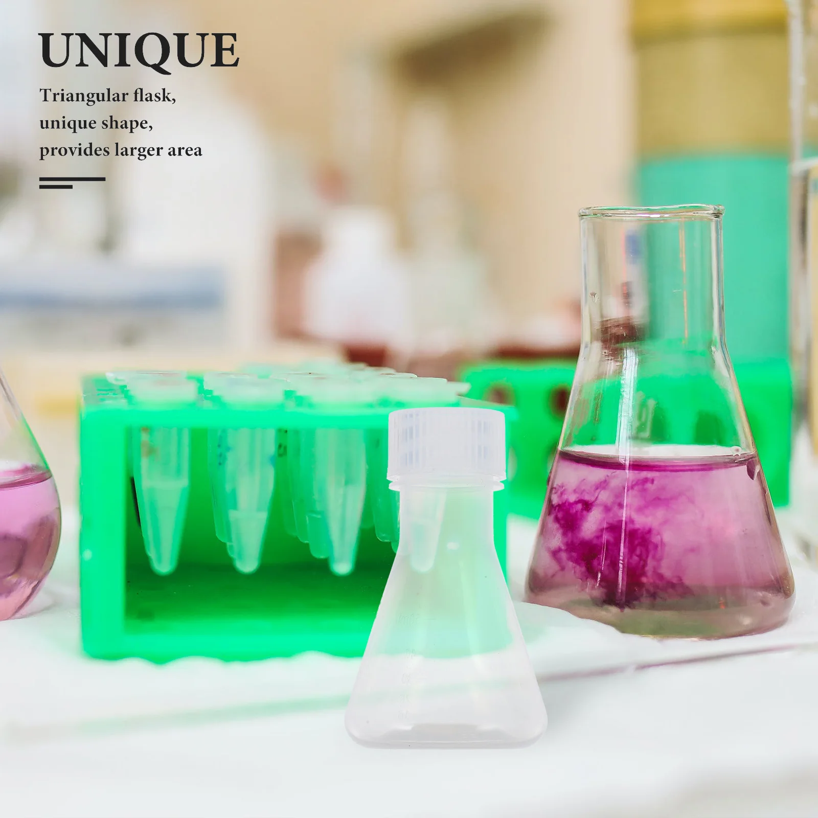 

5pcs Plastic Conical Flask Flat Bottom Chemistry Lab Transparent Container Lid High Temperature Resistant for Laboratory