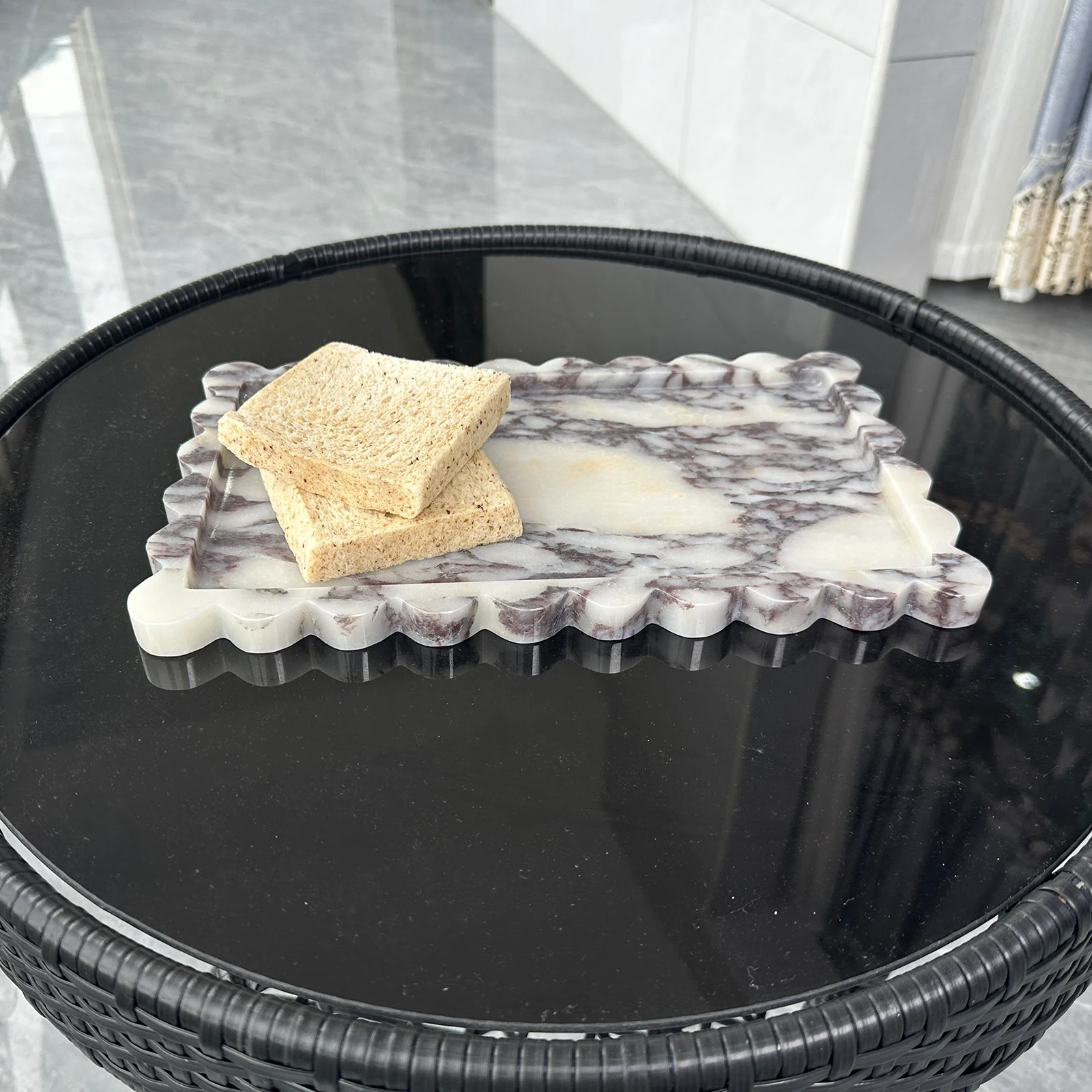 13.4 x 8 inch Large Marble Tray with Scalloped Edge, Rectangle Decorative Tray for Dresser Home Decor(Calacatta Viola)