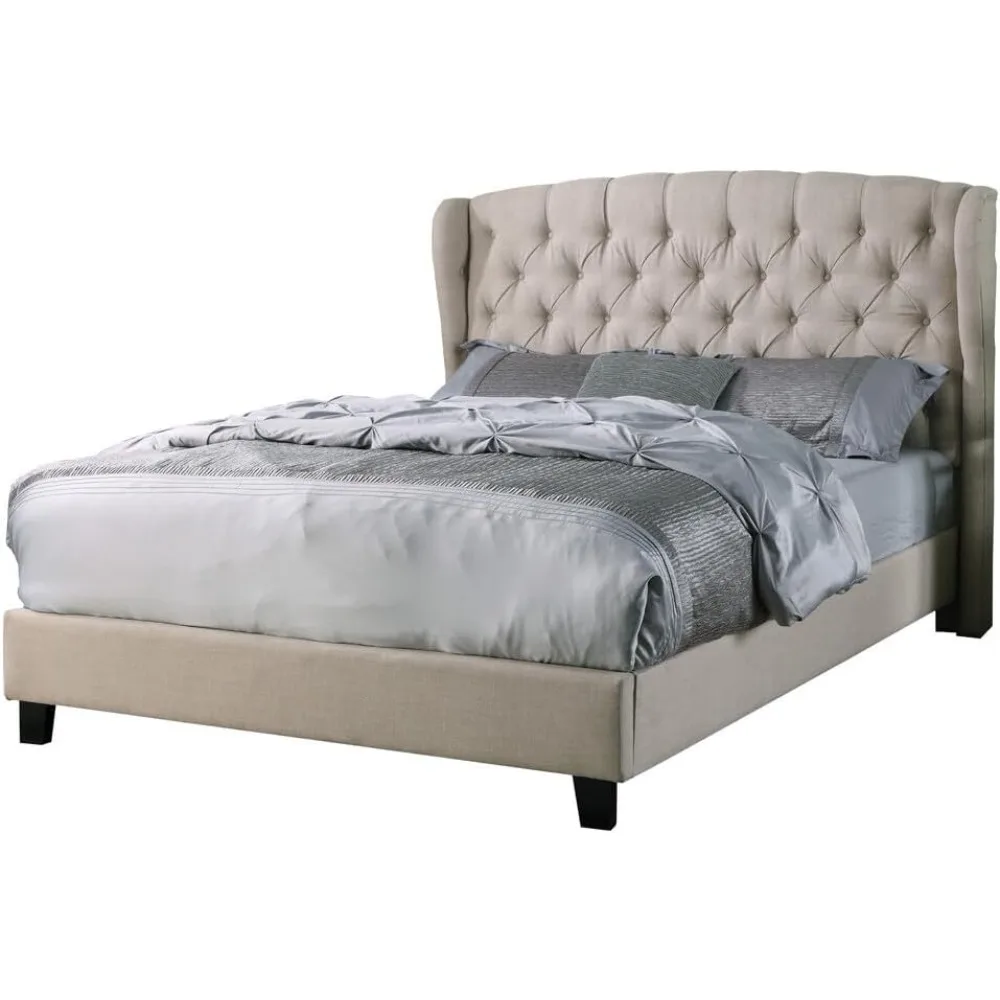 Best Master Furniture Yvette Upholstered Tufted with Wingback Platform Bed California King, Beige