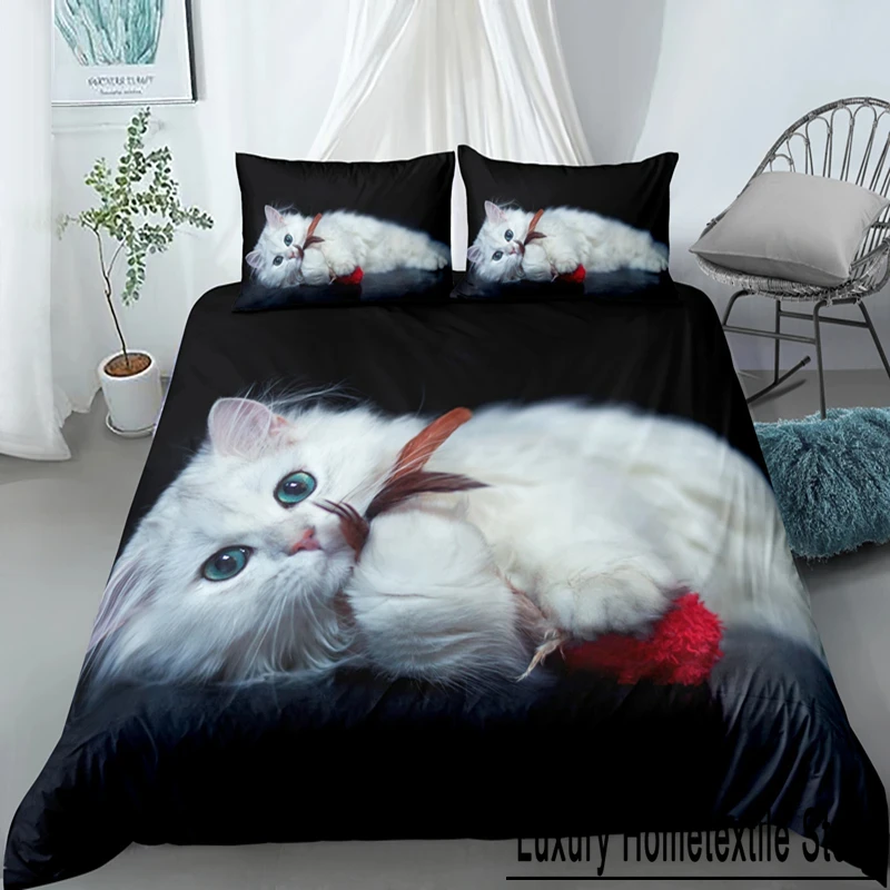 3D Lovely Cat Duvet Cover Set,cute Pet Cat Bedding Set Full Queen King Size,Cute Animals Luxury Quilt Covers Gifts Home Textiles