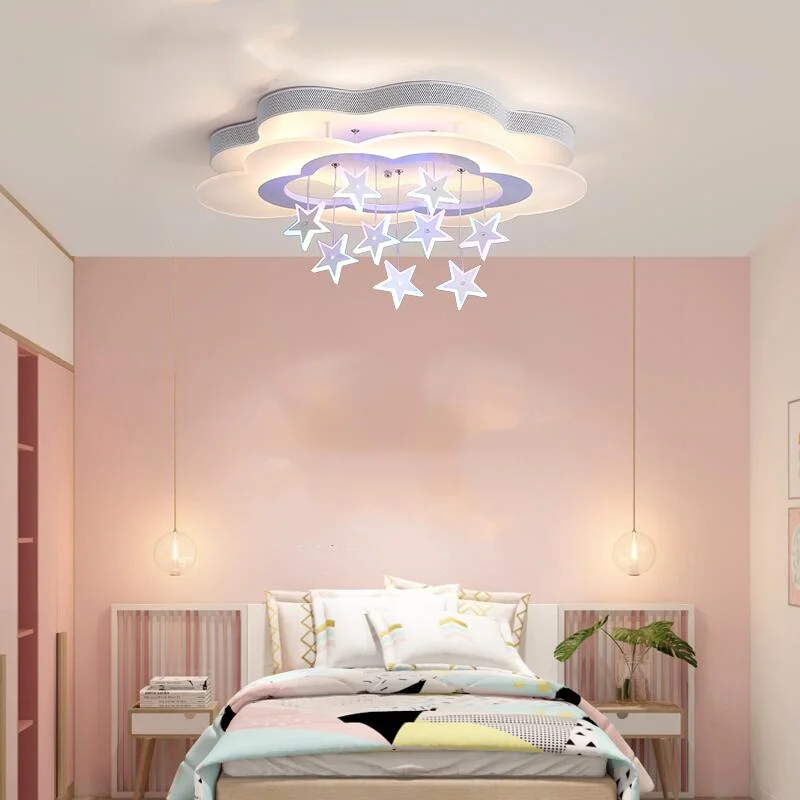 Modern LED Ceiling Light Cartoon Cloud Star Design for Kids Childrens Bedroom Nursery Night Light Dreamy Lighting Decor Fixture