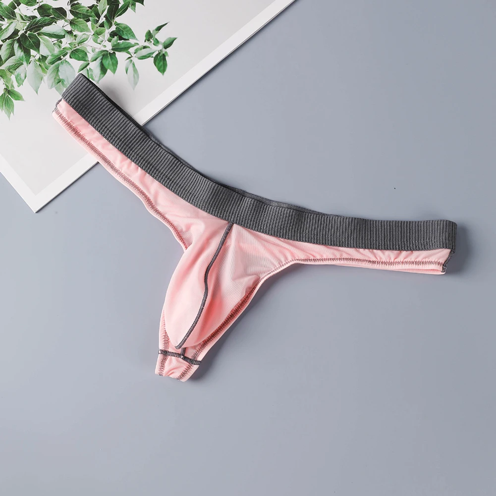 For Daily Wear Breathable Underpants Ice Silk Thong Comfortable Daily Breathable Low Waist Thong Classic Style Color Matching