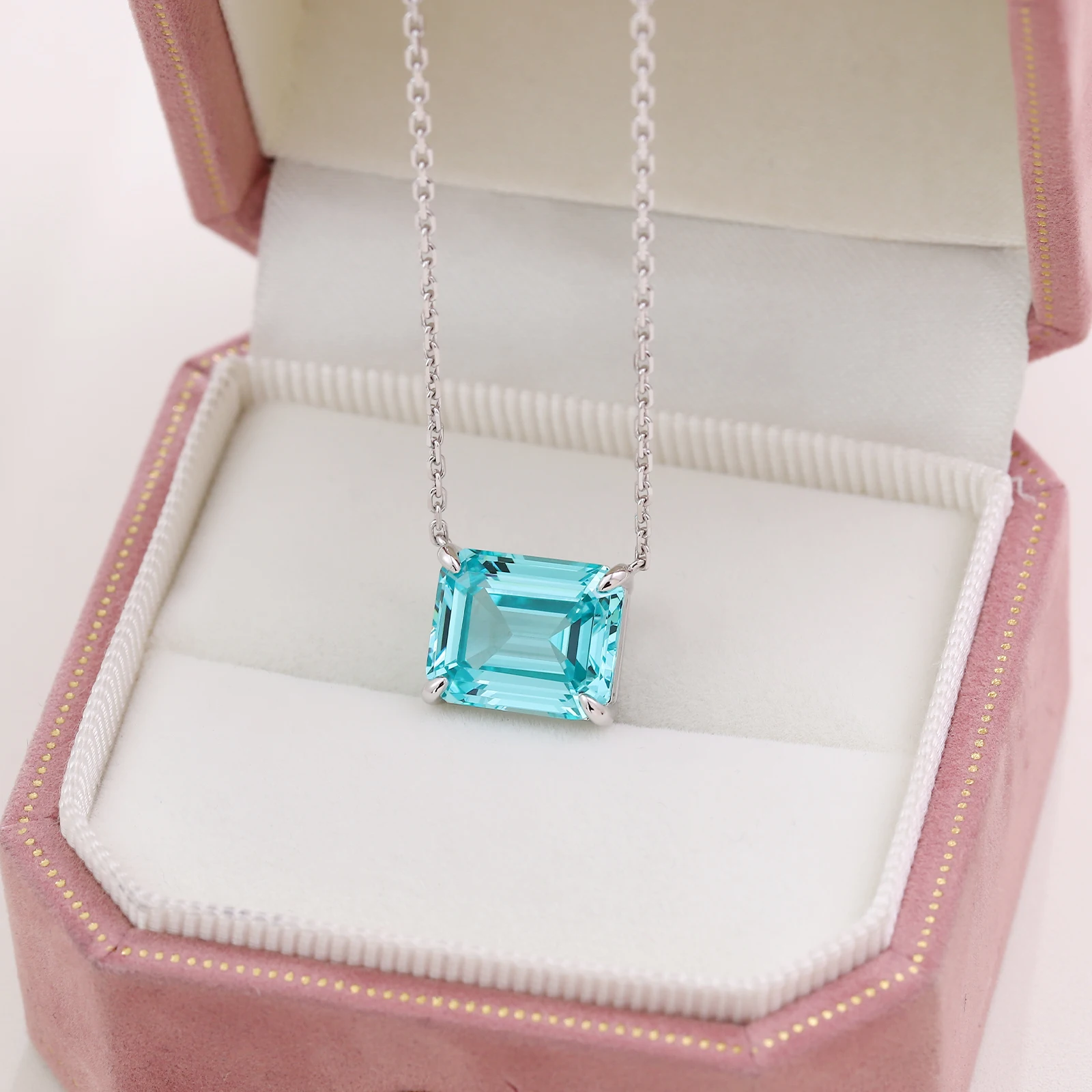

Provence Luxury Blue Pendant Necklace Emerald cut Lab Gemstone 14KGold Fashion party Necklace Link Chain Anniversaries Custom