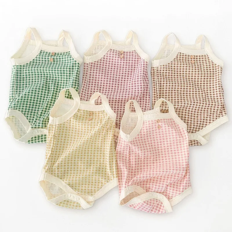 1/2/3Pairs Bellbell Summer Kid Girl Romper Ins Plaid Baby Girl Jumpsuit Bear Stripe Little Girl Bodysuits Bow Infant Girl Onesie