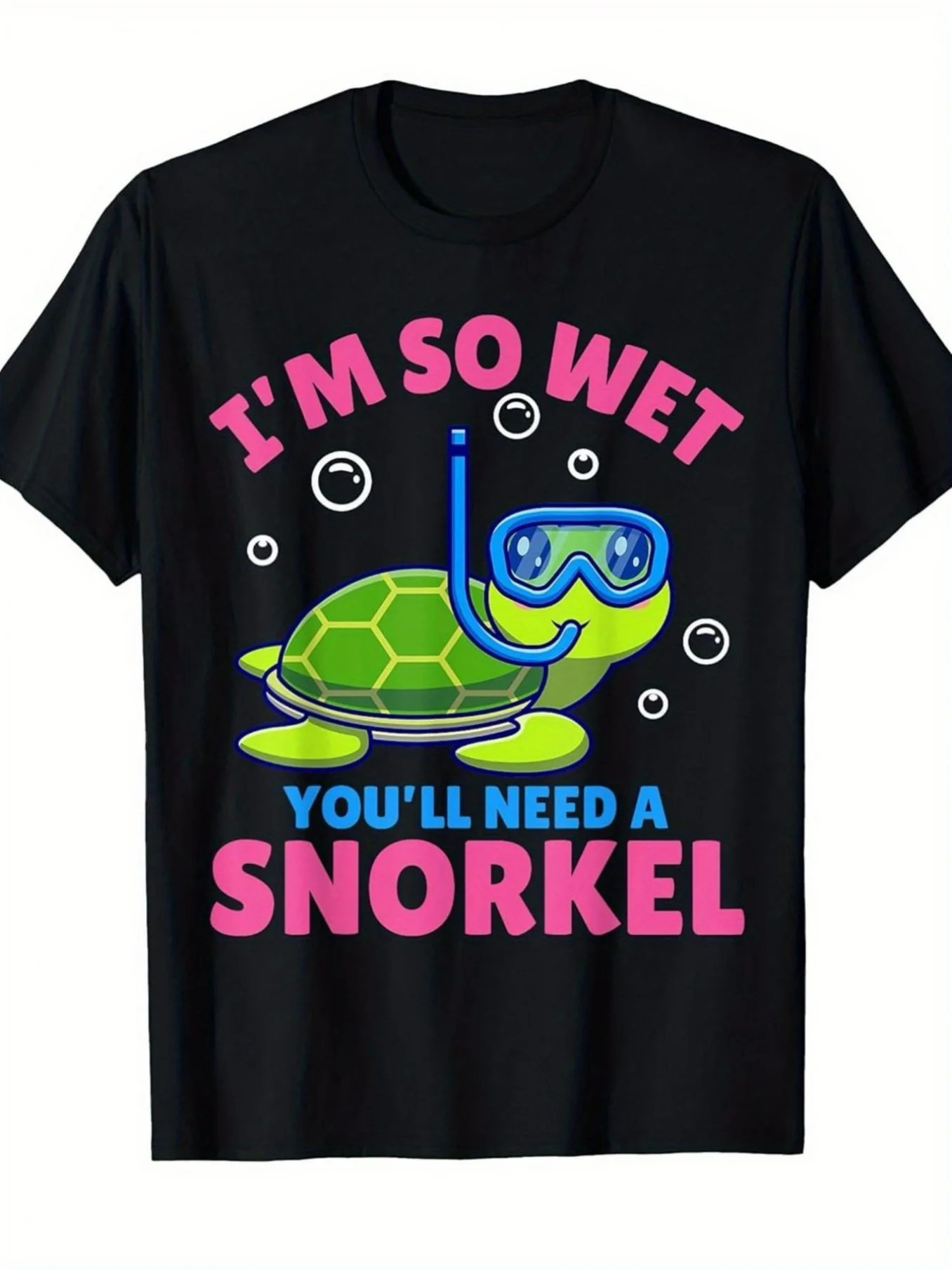 Fun Diving Theme T-Shirt | Loose Short Sleeve Shirt with Diving Turtle and Bubble Pattern, Pink and Blue Retro Beach Style Design, Suitable for Swimming, Snorkeling, and Daily Wear - Exquisite Gift