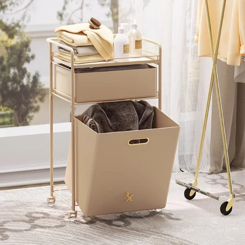 Bathroom Storage Rack Floor Standing Multi-layer Dirty Clothes Basket Cart, Multifunctional Dirty Clothes Rolling Cart 가구 트롤리