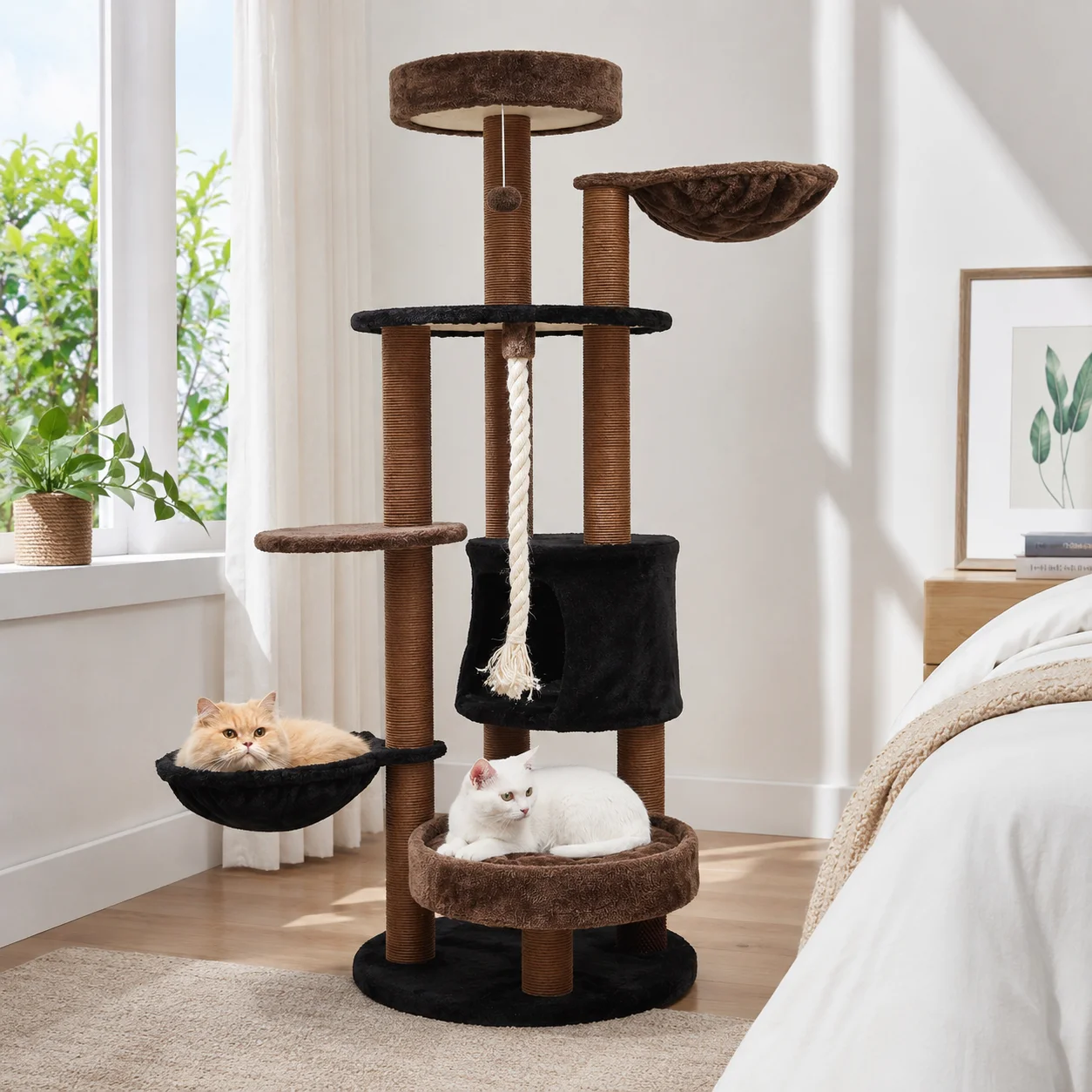 Indoor Cat Tree Tower Multi-Level Condo with 3 Scratching Posts And 5 Perches Vertical Space Saver for Kittens And Cats
