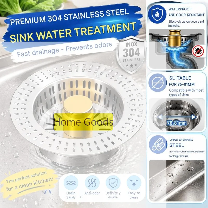 Stainless Steel Sink Filter Screen, Kitchen Universal Sink, Leaking Plug, Sink Bounce Core, Drain Device