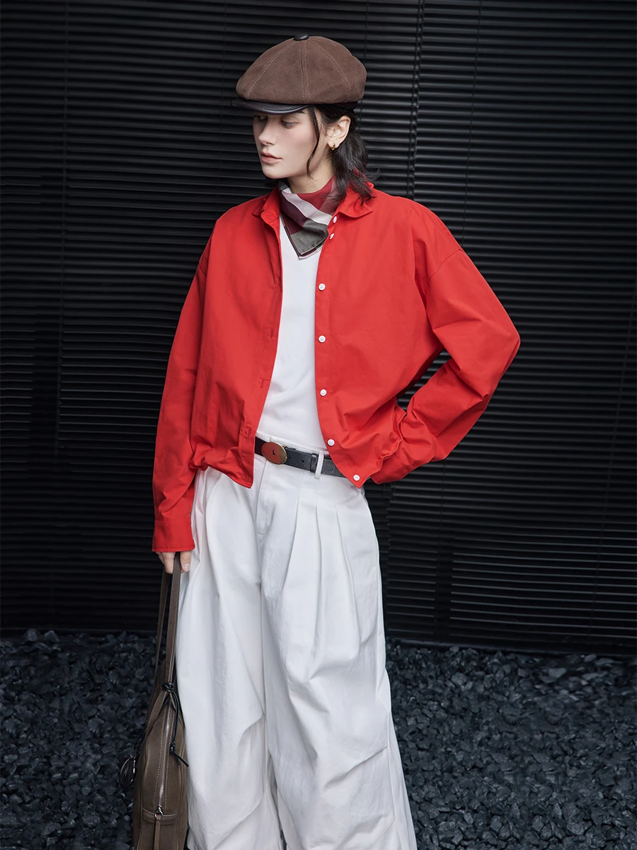 

Красный, свободный женский, из чистого хлопка, irt, новинка осени 2023, Sle Street Faion, дизайн для похудения, Sense Small ence Faion