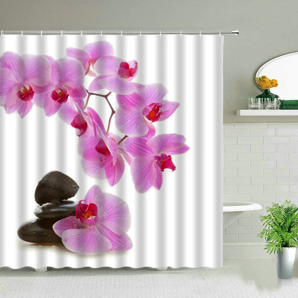 Rideaux de Douche à Fleurs Roses, Bleu Rose Vert, Ensemble de Rideaux HOCurtain, Toile de Fond Murale, Décor de Baignoire Étanche avec Crochets