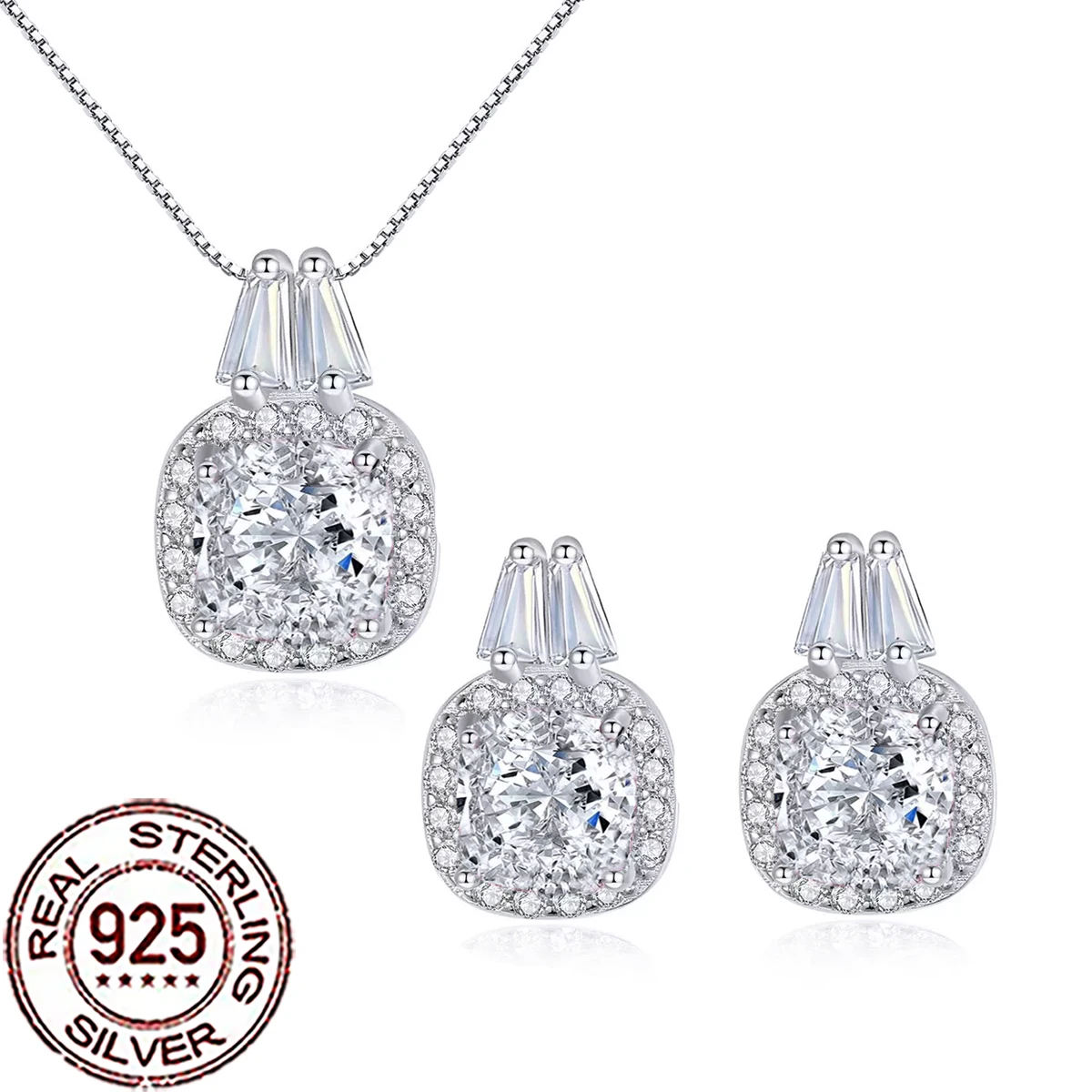 

CWWZircons 925 Sterling Silver Lovely CZ Crystal Big Rabbit Pendant Necklace 2Pcs Set for Women Fine Wedding Party Jewelry ST058