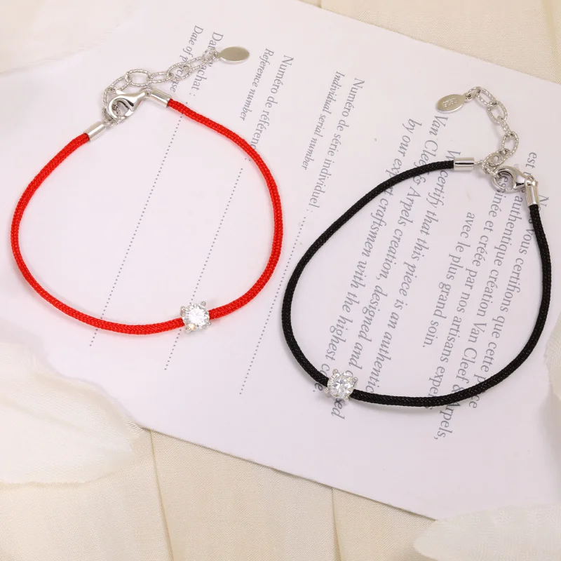 

S925 Sterling Silver Red String Bracelet for Women New Fashionable Moissanite Elegant Couple's Design with Adjustable