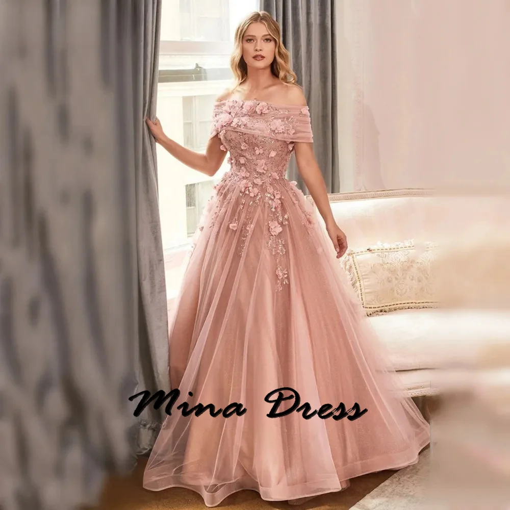 

Mina Customized Strapless Luxurious Evening Dresses 2024 Luxury Flowers Backless Boat Collar Special Occasion Dresses Ball Gowns