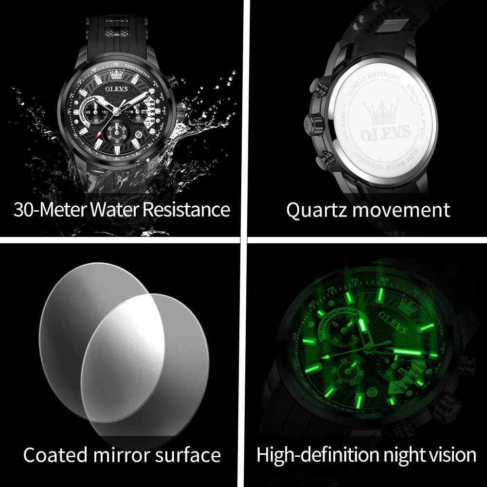 OLEVS 3690 Men Watch Elegant Luxury Sport Quartz Watch Scale Waterproof Luminous Automatic Date Ladies Moon Watch Gifts Original