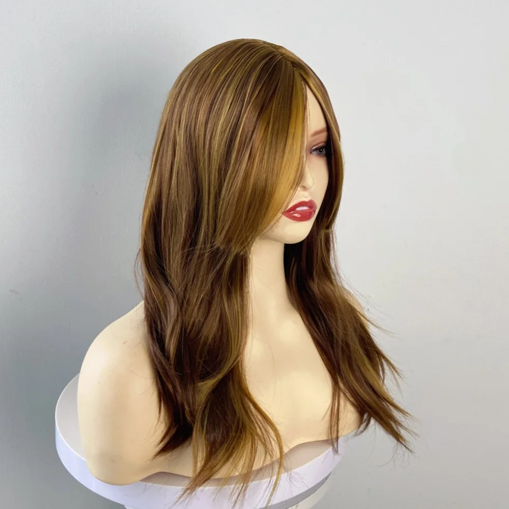 Universal wig for different face shapes, brown yellow long hair, high-temperature fiber material, fashionable hairstyle headband