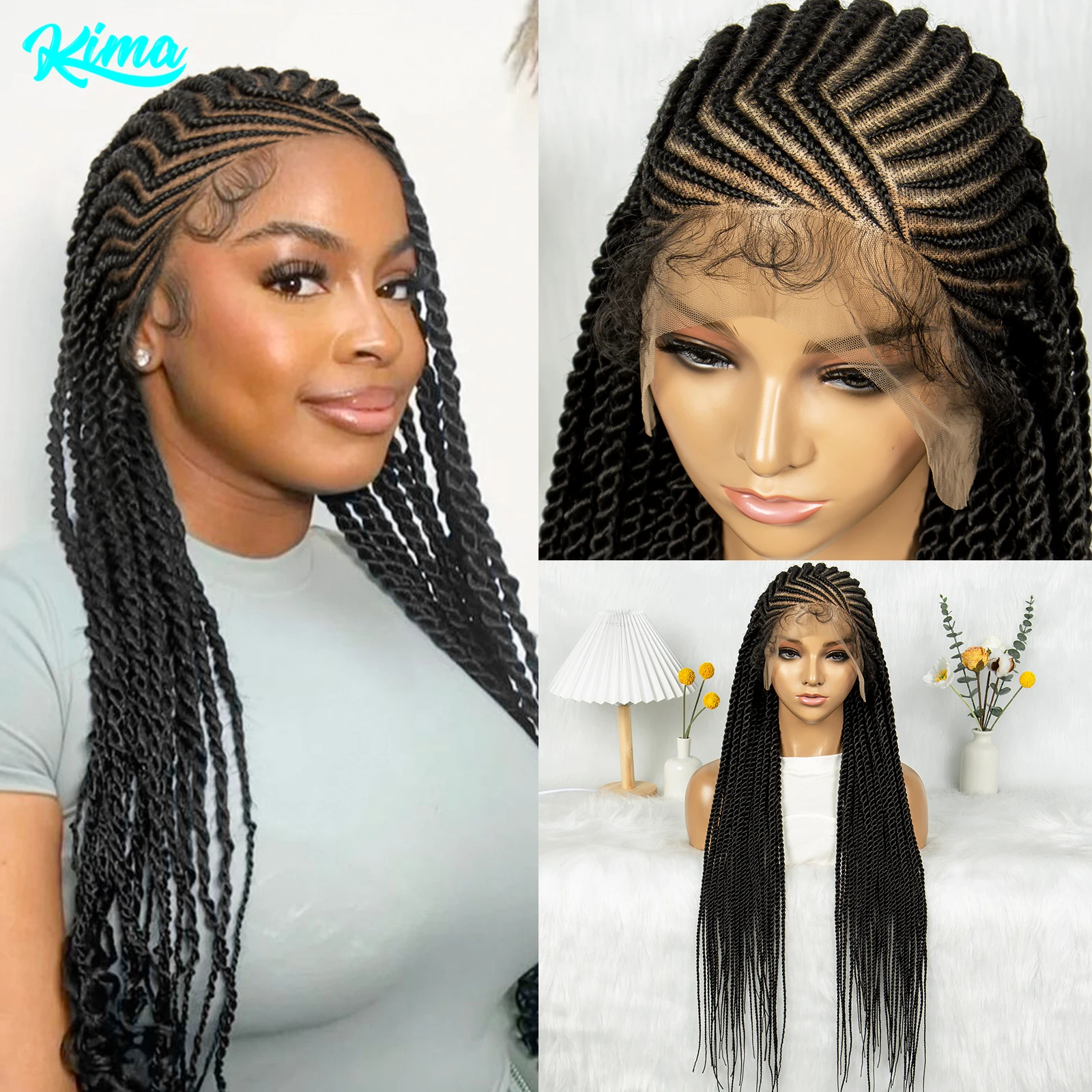 Kima Synthetic Box Twisted Braided Full Lace Wigs Goddess Braids Soft Locs Wigs for Black Women