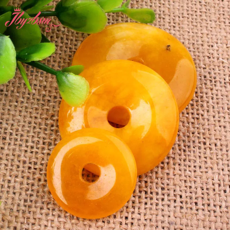 35mm Ring Donut Yellow Carnelian Agates Stone Beads for DIY Accessories Necklace Bracelet Pendant Charms Jewelry Making 1 Pcs