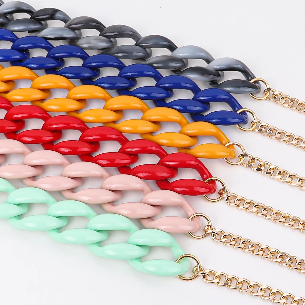 

FishSheep Fashion Marbling Acrylic Chunky Chain Necklace for Women Multicolor Resin Thick Link Necklaces Party Jewerly 2023