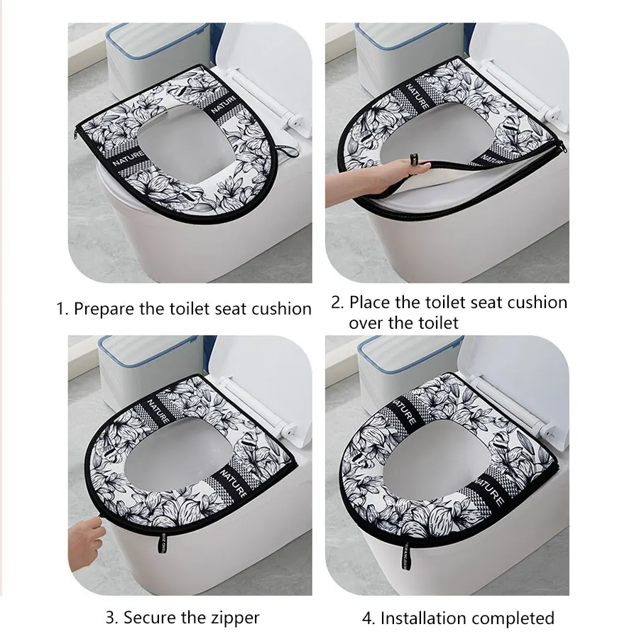 1Pcs Thickened Toilet Seat, Zipper Toilet Cover, Cartoon Universal Waterproof Toilet Cover, Simple Universal Waterproof Toilet Seat Pad, Toilet