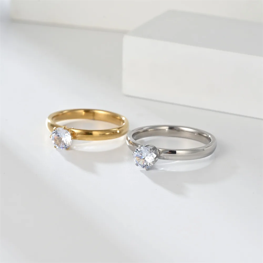 الفولاذ المقاوم للصدأ الماس إعداد زوجين خواتم للنساء الرجال خاتم الخطوبة هدايا عيد الحب