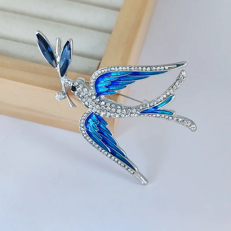 الكورية الموضة الراقية المينا بالتنقيط النفط ابتلاع عقد فرع دبابيس أنيقة الإبداعية حجر الراين الطيور بروش التلبيب دبابيس الهدايا