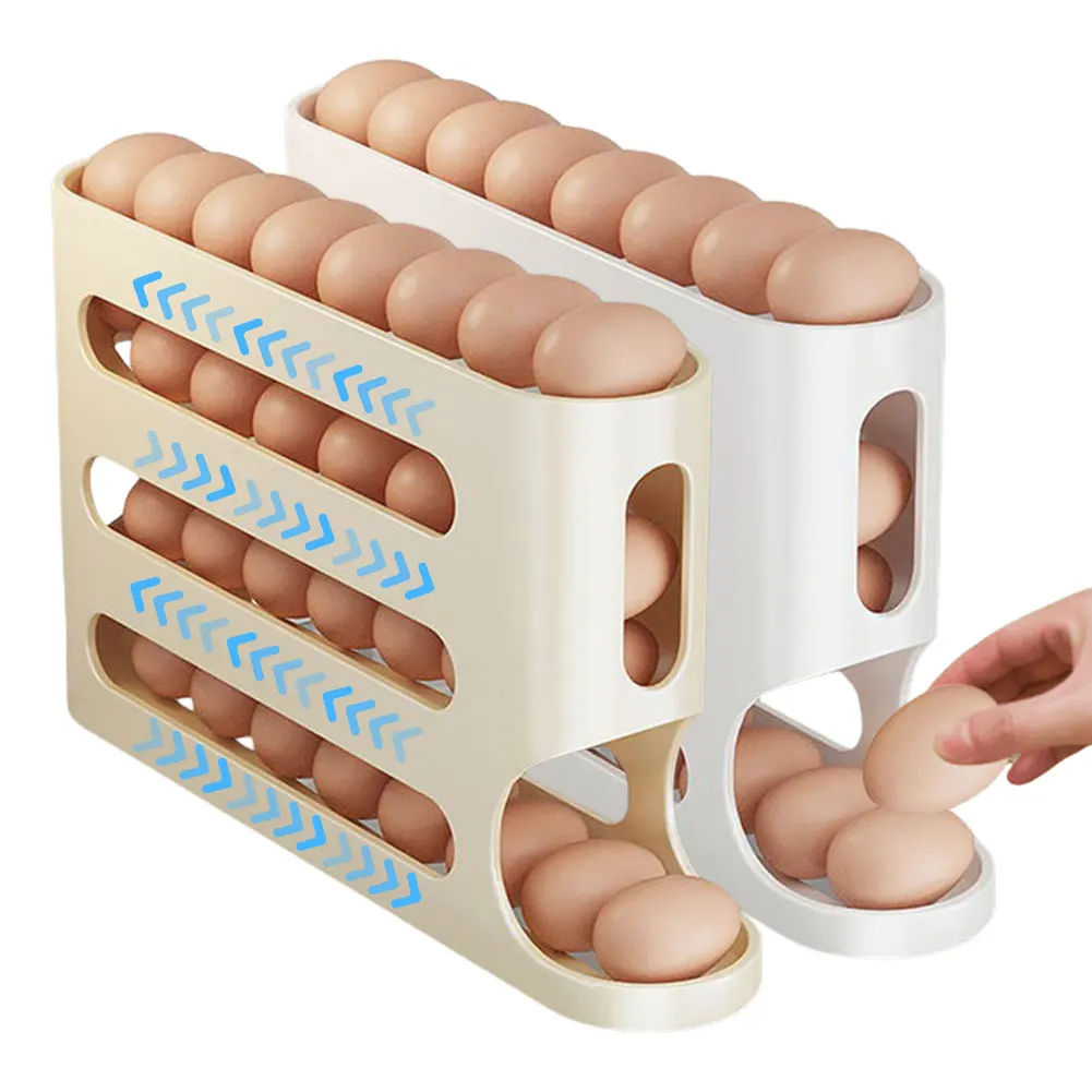 4 Layers Refrigerator Egg Dispenser Space-Saving Automatic Scrolling Egg Rack Refrigerator Egg Storage Box for Fridge Countertop