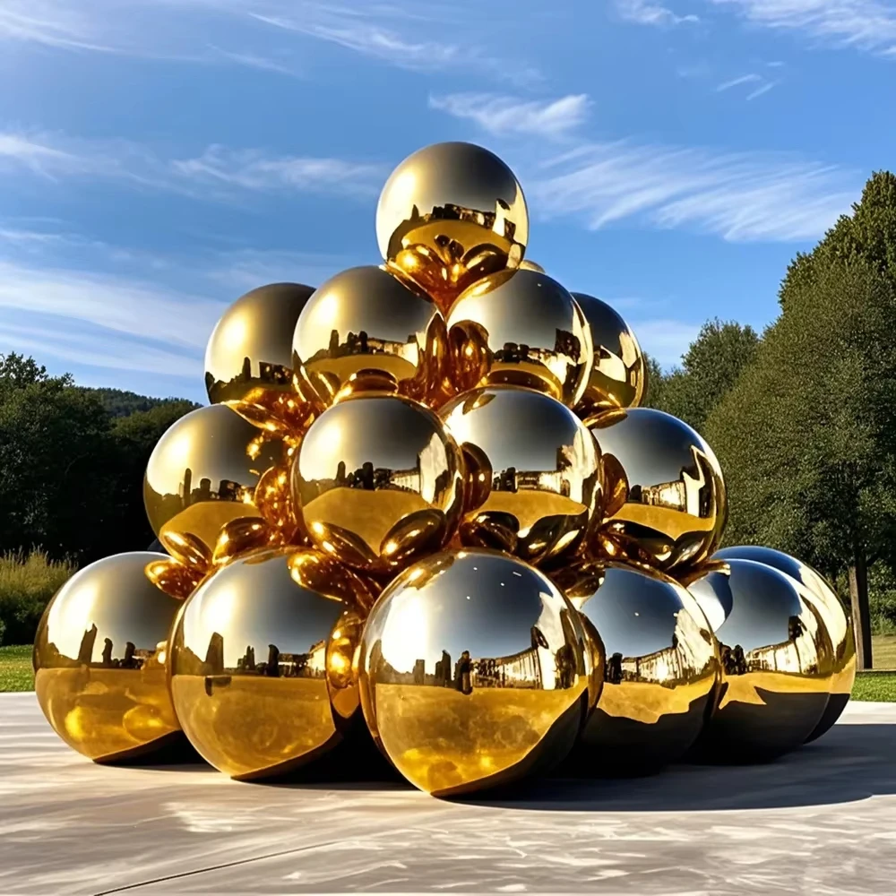 Inflatable New Year Mirror Ball Set - 6 Pieces Shiny Gold Giant Mirror Balloons Large PVC Party Home Valentine's Day Decoration