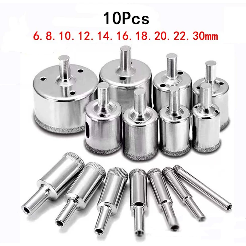 10PCS Diamond Coated Hole Saw Core Drill Bit Tile Marble Glass Ceramic Drill Bit Set 6mm-30mm