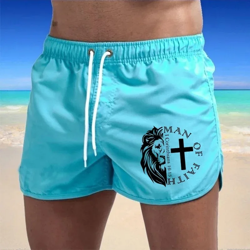 

Новинка 2026: Мужские пляжные шорты с принтом «Мужчина веры», крутые шорты-боксеры для пляжа, спорта, серфинга и тренажерного зала