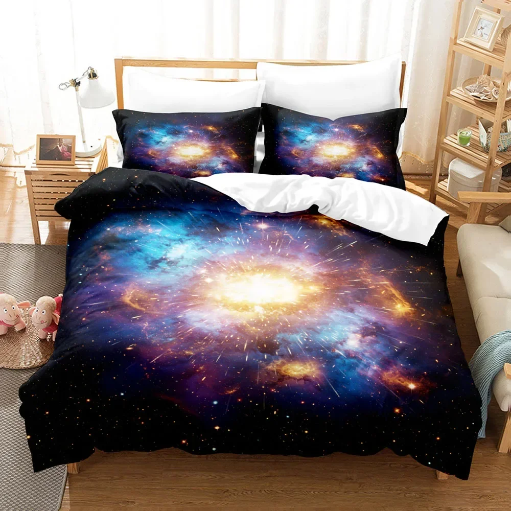 

Artistic Cosmic Milky Way Print Polyester Bedding Sets Child Kids Covers Boys Bed Linen Set For Teens King Size Bedding Set