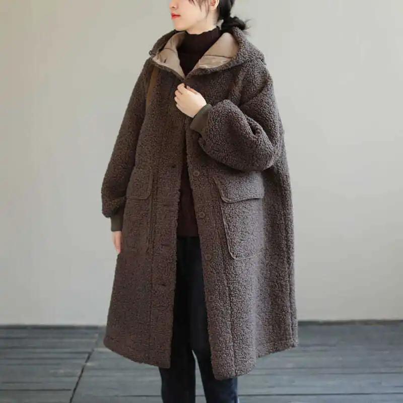 Cappotto lungo da donna Thiened al ginocchio Vestiti di cotone caldi Con cappuccio Cotone Jaet Capispalla Faionable Commute Sle Cappotto invernale