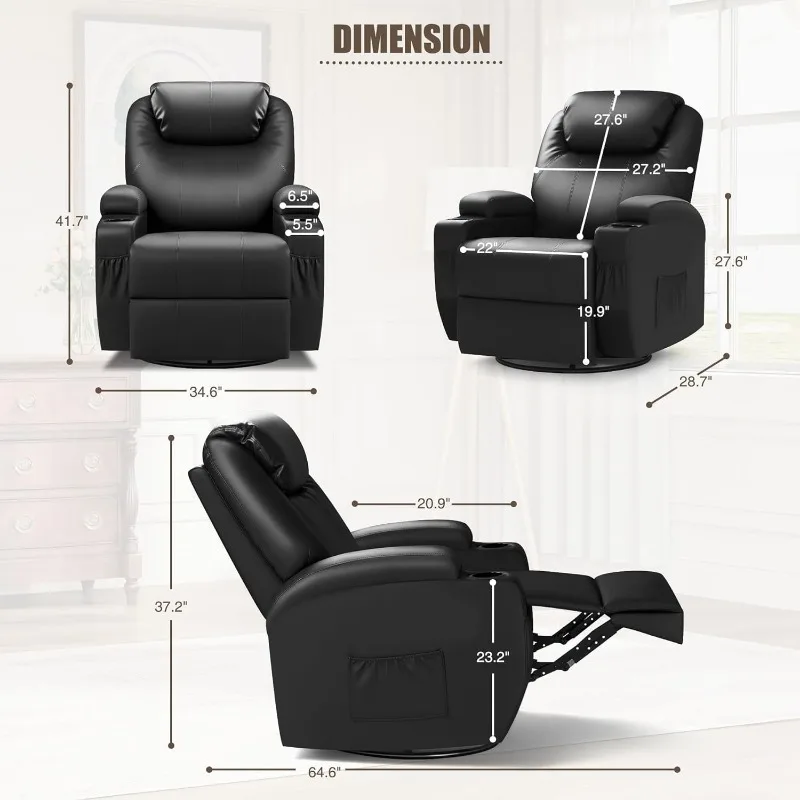 JUMMICO Recliner Chair, Rocking Massage Chairs, Home Reclining Sofa Chair, PU Leather, Ergonomic Living Room Chair
