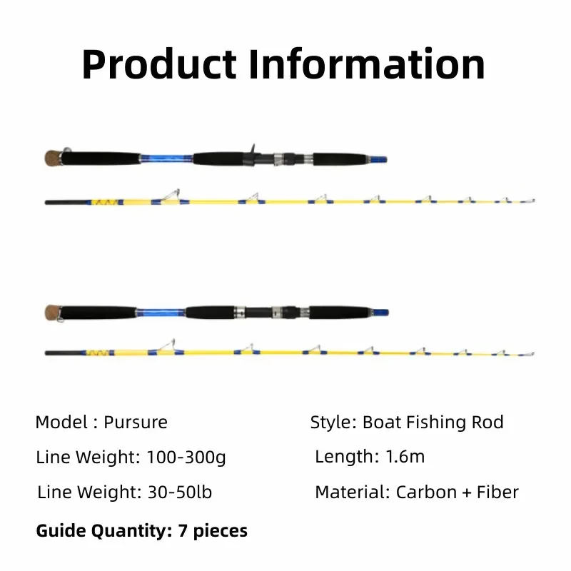 Mavllos Pursure  Bass Fishing Rod ,Lure 100-300g Line 30-50lb 1.6m MH Solid Tip Carbon Trout Fishing Casting Spinning Rod