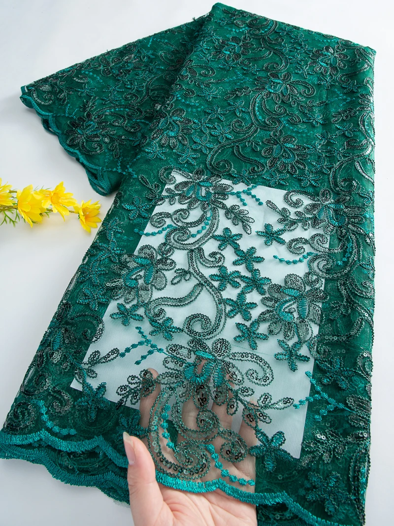 

2026 Latest African Milk Silk Beading Lace Nigerian French Mesh Lace Fabric Sequins For Women Party Dresses Sewing,5yards4667