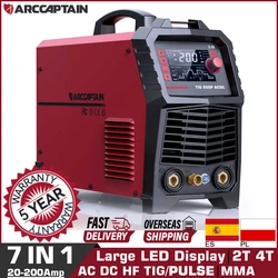 ARCCAPTAIN 7 in 1 Tig AC/DC Welding Machine 220V 200A Inverter TIG/StickPulse Aluminum Square/Triangular Wave/Spot MultiProcess