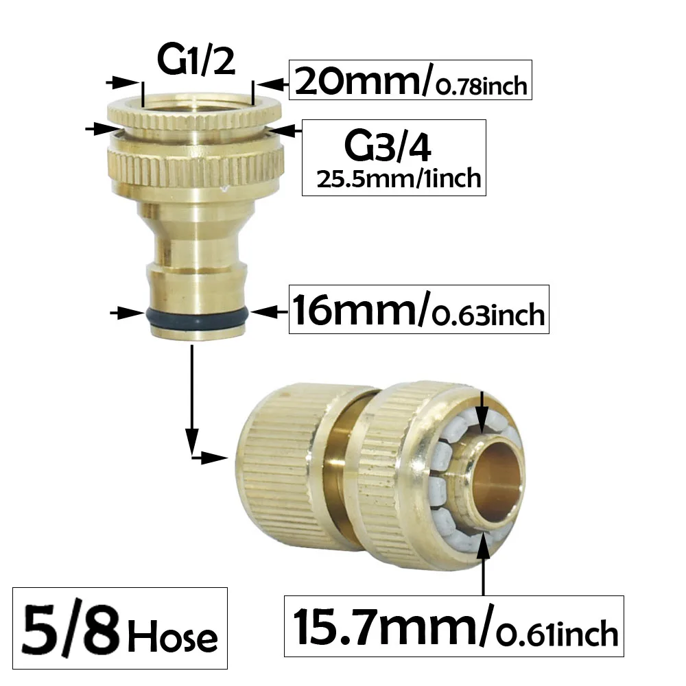 

1/2 5/8 3/4" Brass Hose Quick Connector 16mm 20mm 25mm Garden Hose Fitting 1/2 3/4 Female 16mm Nipple Water Gun Tool