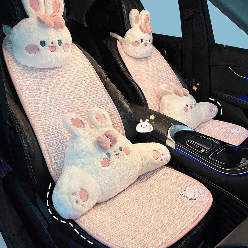 

Breathable Linen Cotton Car Seat Cushion Cute Cartoon Waist Support Pad Four Seasons Universal Summer Luxury Stylish Car