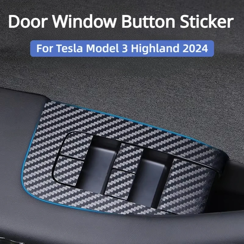 For Tesla Model 3 Highland 2024 Door Window Button Sticker Lifting Window Opening Panel Carbon Fibre Left Rudder Car Accessories