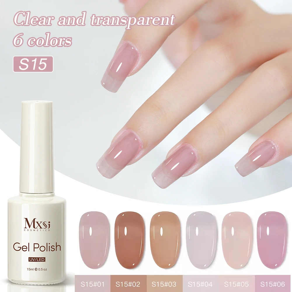Mxsi 6pcs/set Jelly Nude Gel Nail Polish Supplies Soak Off UV LED Nails Gel Varnish Sugar Colors Semi Transparent Nail Art Nail