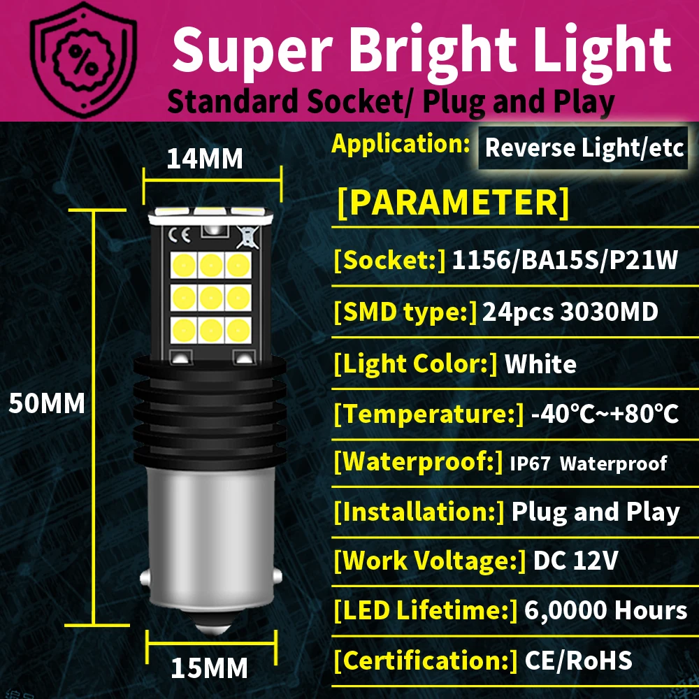 2 sztuk światło cofania LED Blub lampa P21W BA15S Canbus dla VW Passat B5 B5.5 B6 Golf mk3 mk4 mk5 mk6 3 4 5 6 Polo 6n 6r 9n Touran